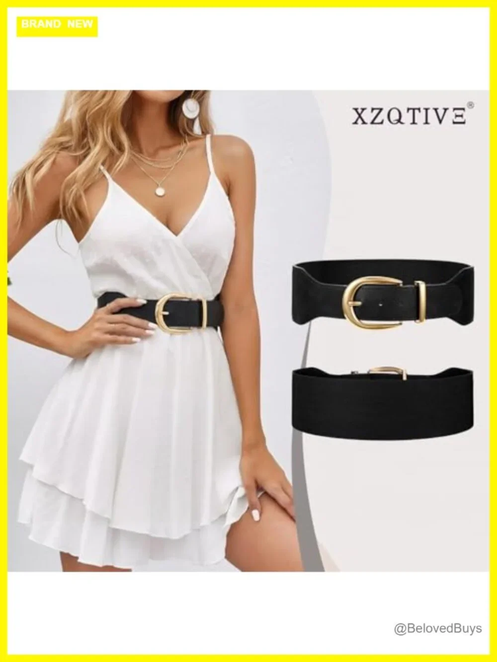 Women's Wide Elastic Waist Belt with Gold Buckle Stretch Cinch